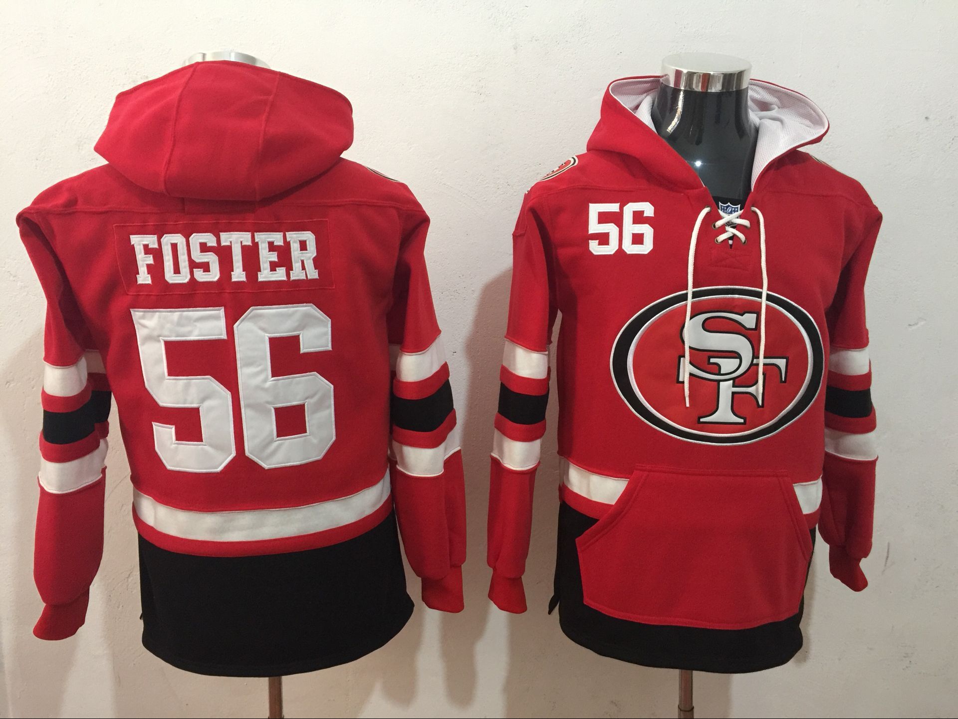 San Francisco 49ers 56 Reuben Foster Red All Stitched Hooded Sweatshirt