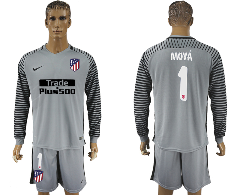 2017-18 Atletico Madrid 1 MOYA Gray Long Sleeve Goalkeeper Soccer Jersey