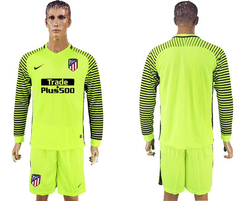 2017-18 Atletico Madrid Fluorescent Green Long Sleeve Goalkeeper Soccer Jersey