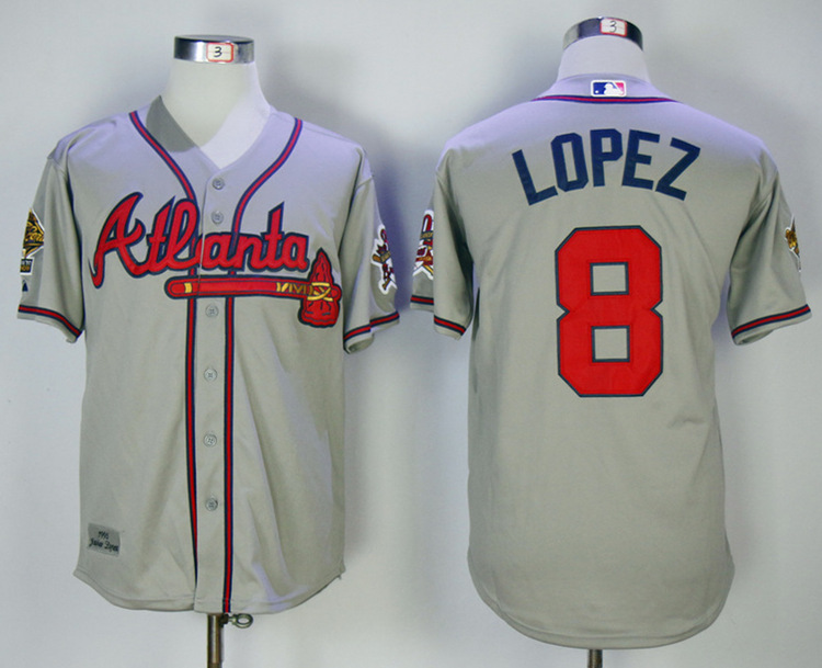 Braves 8 Javier Lopez Gray Throwback Jersey - Click Image to Close