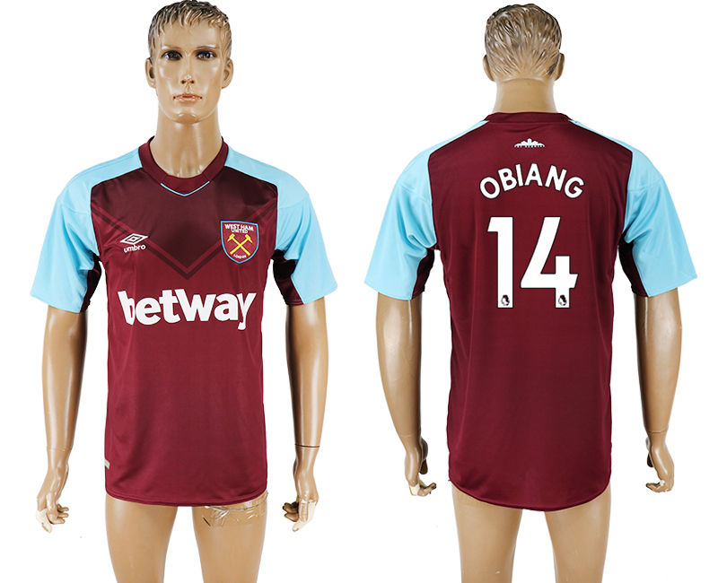 2017-18 West Ham United 14 OBIANG Home Thailand Soccer Jersey
