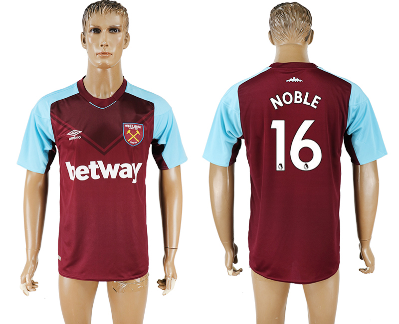 2017-18 West Ham United 16 NOBLE Home Thailand Soccer Jersey