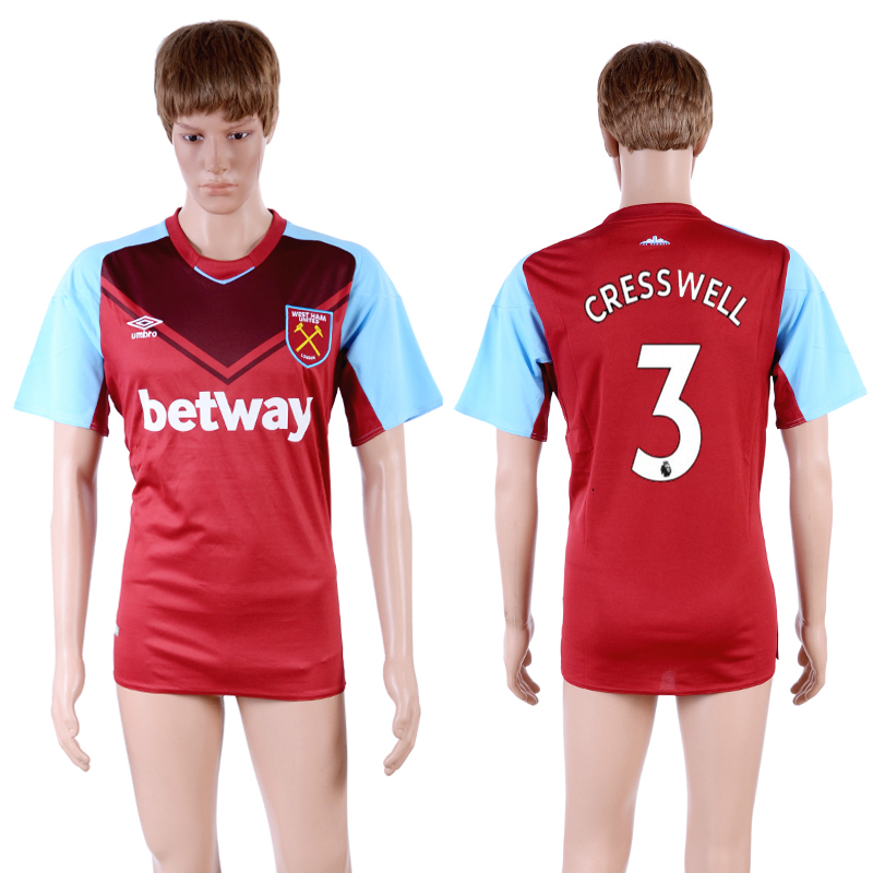 2017-18 West Ham United 3 CRESSWELL Home Thailand Soccer Jersey