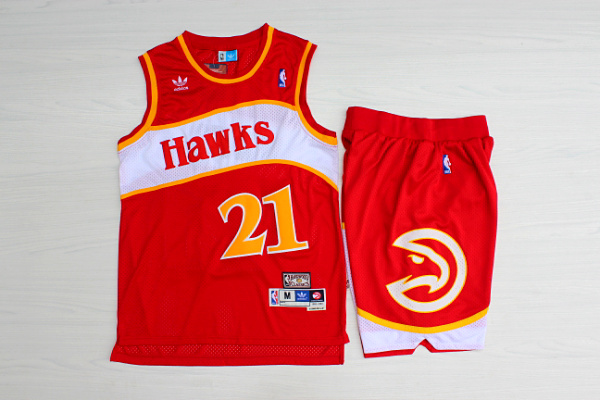 Hawks 21 Dominique Wilkins Red Hardwood Classics Jersey(With Shorts)