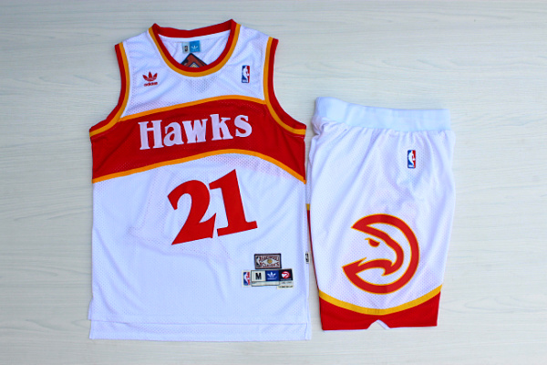 Hawks 21 Dominique Wilkins White Hardwood Classics Jersey(With Shorts)