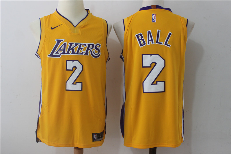 Lakers 2 Lonzo Ball Yellow Nike Authentic Jersey(Without the sponsor logo) - Click Image to Close