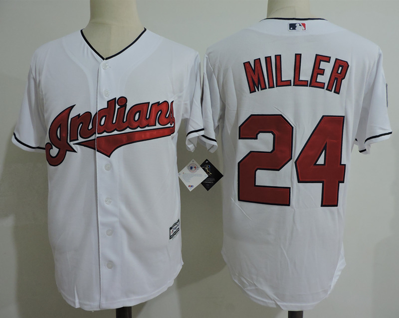Indians 24 Andrew Miller White Cool Base Jersey - Click Image to Close