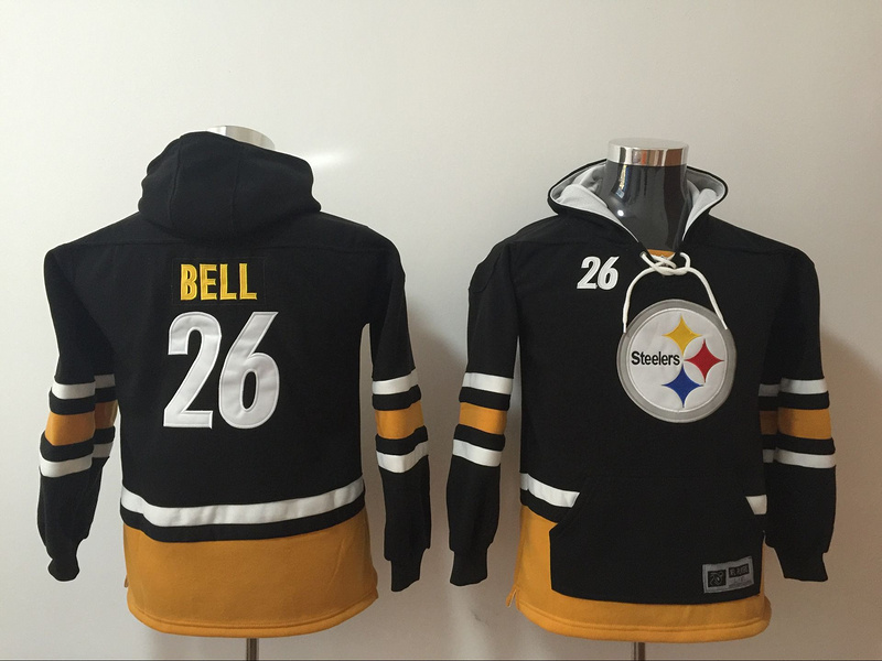 Pittsburgh Steelers 26 Le'Veon Bell Black Youth All Stitched Hooded Sweatshirt
