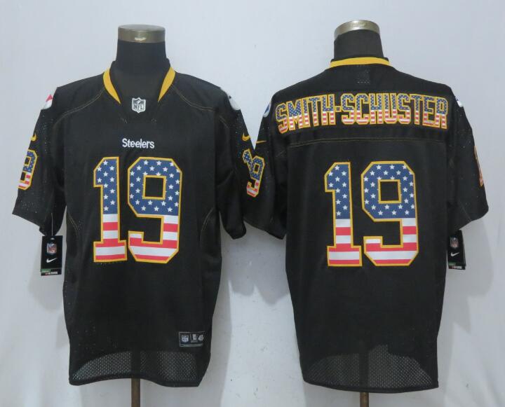Nike Steelers 19 JuJu Smith-Schuster USA Flag Fashion Black Elite Jersey