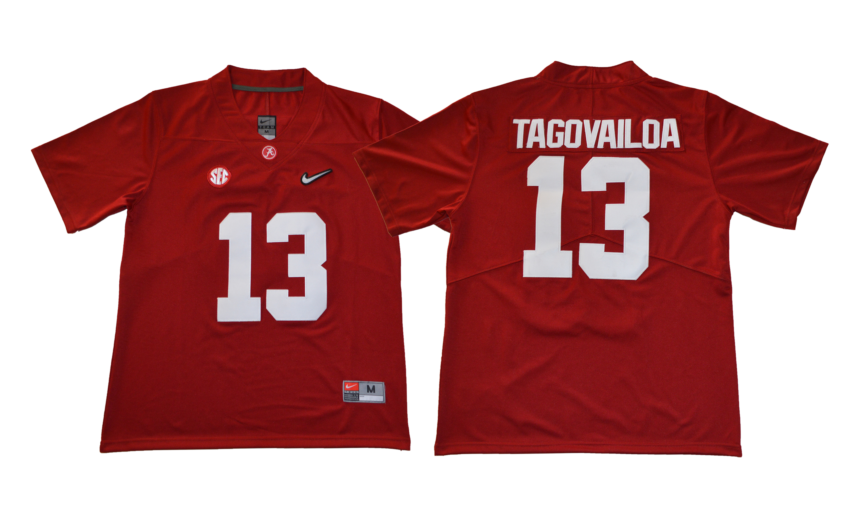 Alabama Crimson Tide 13 Tua Tagovailoa Red With Diamond Logo College Football Jersey - Click Image to Close