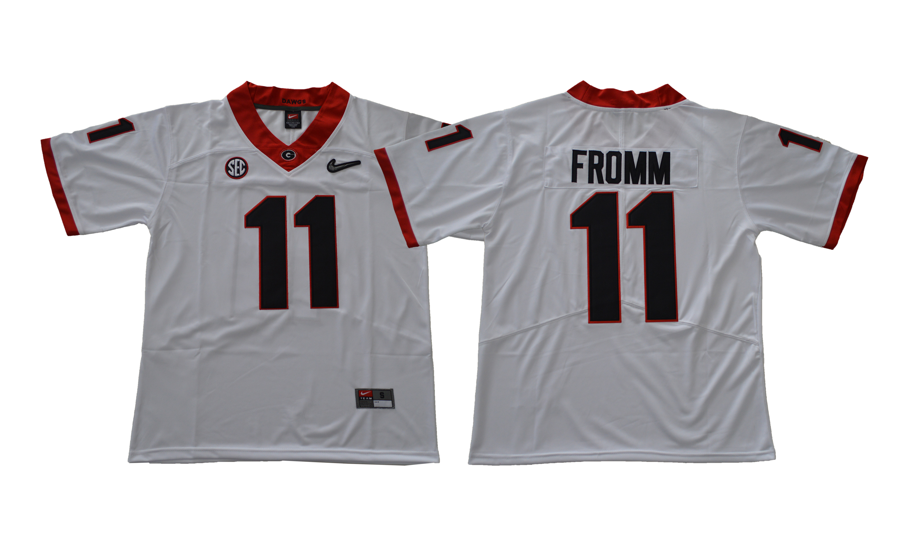 Georgia Bulldogs 11 Jake Fromm White With Diamond Logo College Football Jersey - Click Image to Close