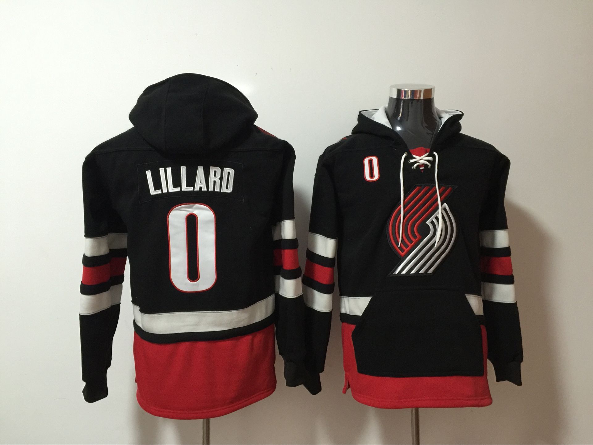 Portland Blazaers 0 Damian Lillard Black All Stitched Hooded Sweatshirt