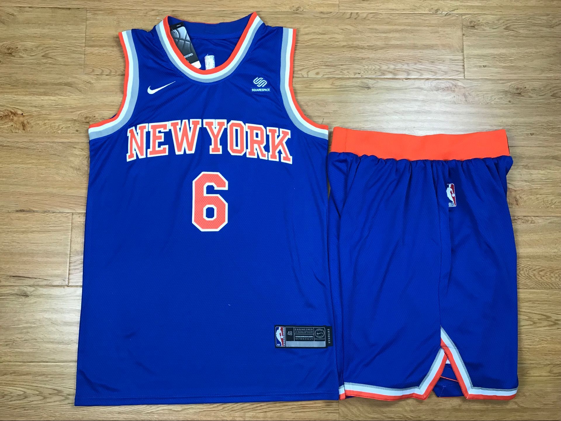 Knicks 6 Kristaps Porzingis Blue Nike Swingman Jersey(With Shorts)
