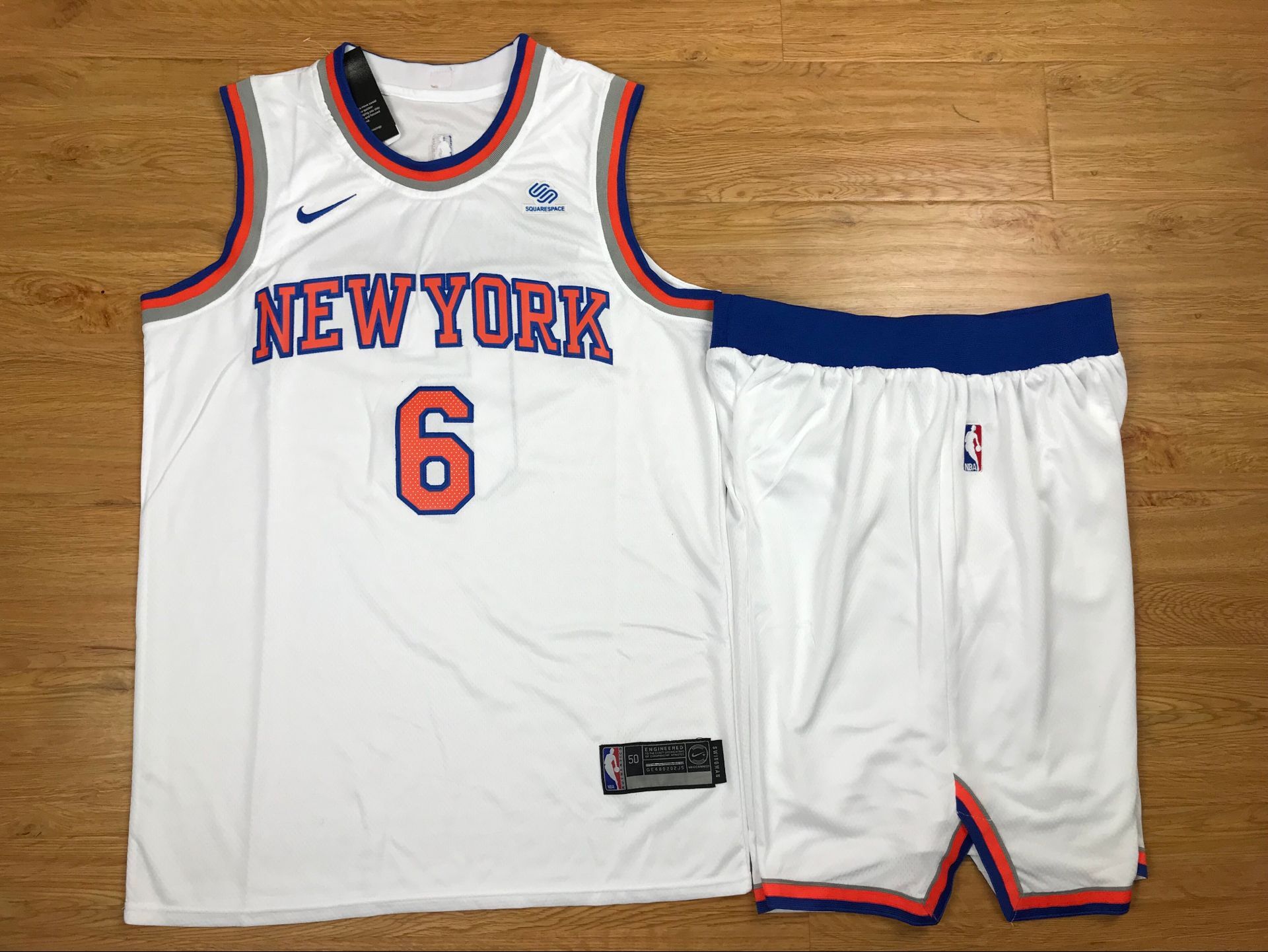 Knicks 6 Kristaps Porzingis White Nike Swingman Jersey(With Shorts)