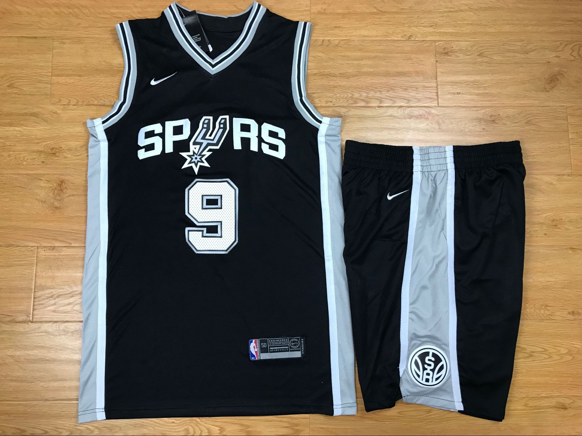 Spurs 9 Tony Parker Black Nike Swingman Jersey(With Shorts)