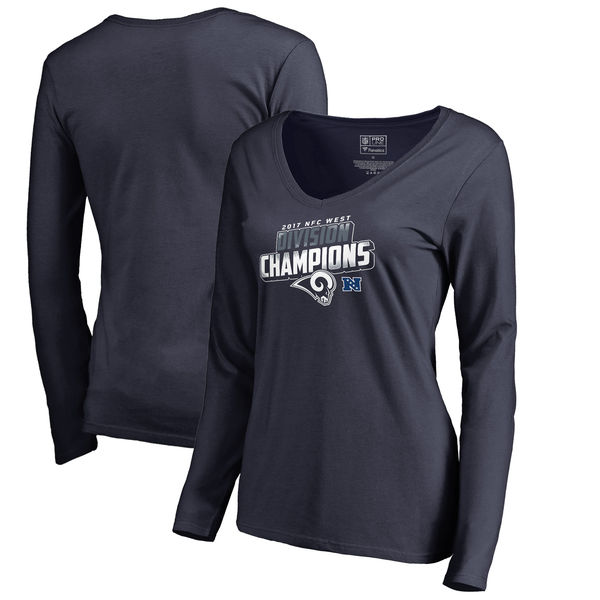 Los Angeles Rams NFL Pro Line by Fanatics Branded Women's 2017 NFC West Division Champions V Neck Long Sleeve T Shirt Navy