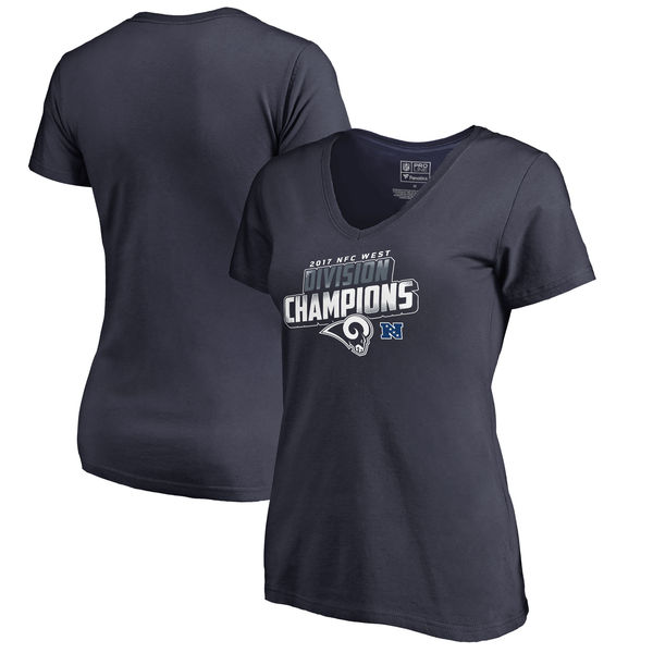 Los Angeles Rams NFL Pro Line by Fanatics Branded Women's 2017 NFC West Division Champions V Neck T Shirt Navy