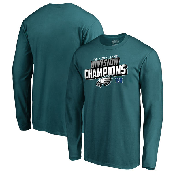 Philadelphia Eagles NFL Pro Line by Fanatics Branded 2017 NFC East Division Champions Long Sleeve T Shirt Midnight Green - Click Image to Close