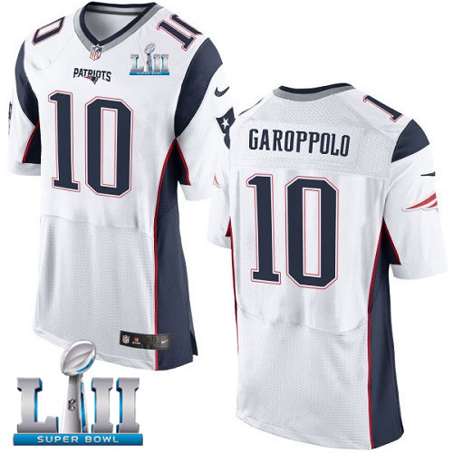 Nike Patriots 10 Jimmy Garoppolo White 2018 Super Bowl LII Elite Jersey - Click Image to Close
