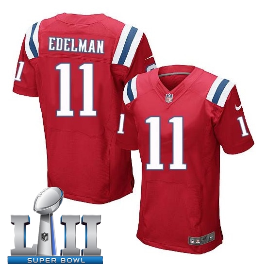 Nike Patriots 11 Julian Edelman Red 2018 Super Bowl LII Elite Jersey