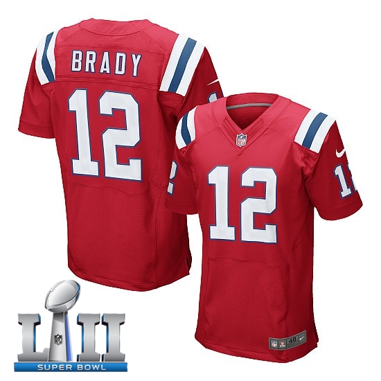 Nike Patriots 12 Tom Brady Red 2018 Super Bowl LII Elite Jersey