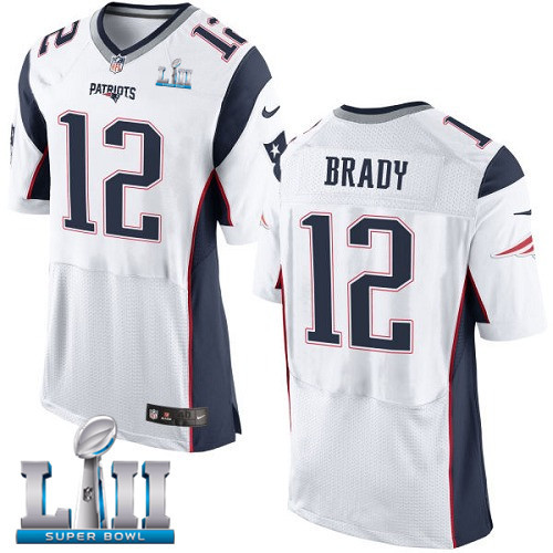 Nike Patriots 12 Tom Brady White 2018 Super Bowl LII Elite Jersey