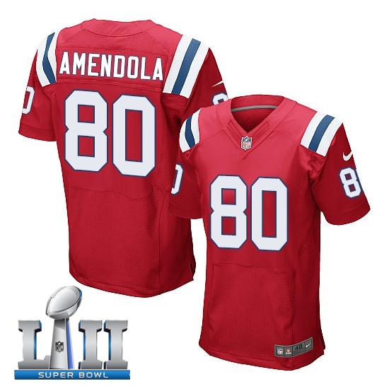 Nike Patriots 80 Danny Amendola Red 2018 Super Bowl LII Elite Jersey