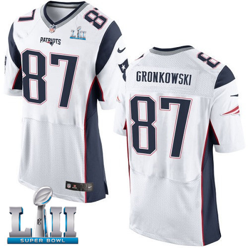 Nike Patriots 87 Rob Gronkowski White 2018 Super Bowl LII Elite Jersey - Click Image to Close