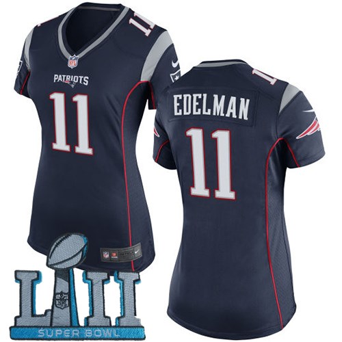 Nike Patriots 11 Julian Edelman Navy Women 2018 Super Bowl LII Game Jersey