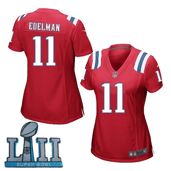 Nike Patriots 11 Julian Edelman Red Women 2018 Super Bowl LII Game Jersey