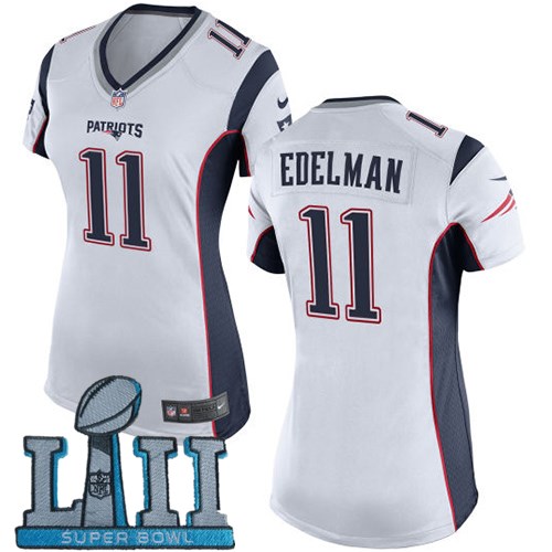 Nike Patriots 11 Julian Edelman White Women 2018 Super Bowl LII Game Jersey