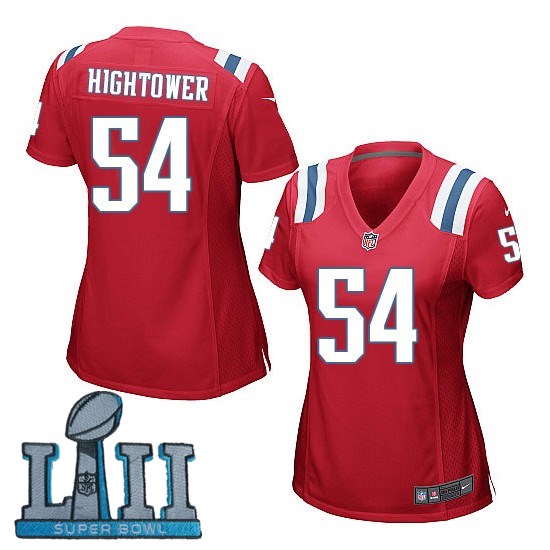 Nike Patriots 54 Dont'a Hightower Red Women 2018 Super Bowl LII Game Jersey