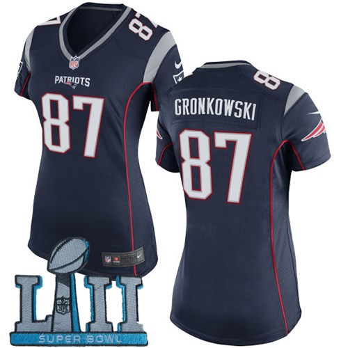 Nike Patriots 87 Rob Gronkowski Navy Women 2018 Super Bowl LII Game Jersey