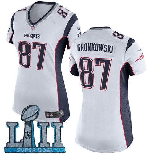 Nike Patriots 87 Rob Gronkowski White Women 2018 Super Bowl LII Game Jersey