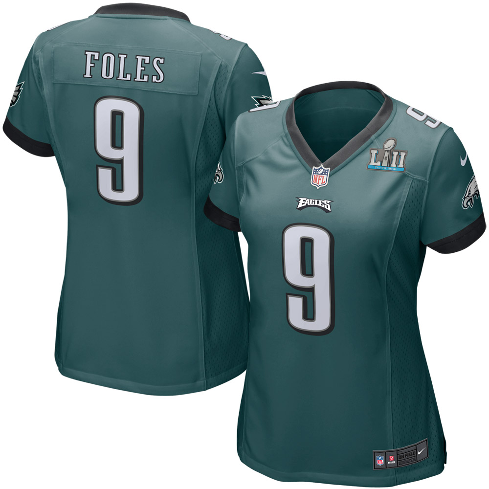 Nike Eagles 9 Nick Foles Green Women 2018 Super Bowl LII Game Jersey - Click Image to Close