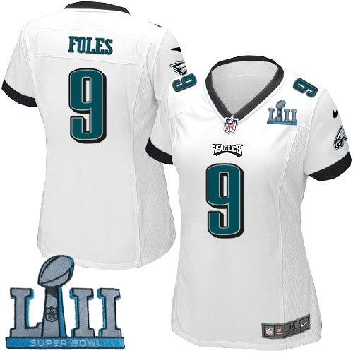 Nike Eagles 9 Nick Foles White Women 2018 Super Bowl LII Game Jersey - Click Image to Close