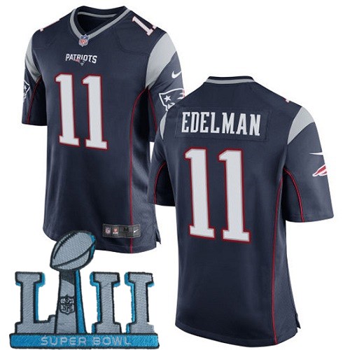 Nike Patriots 11 Julian Edelman Navy Youth 2018 Super Bowl LII Game Jersey