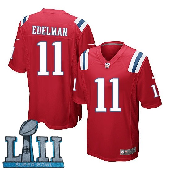 Nike Patriots 11 Julian Edelman Red Youth 2018 Super Bowl LII Game Jersey - Click Image to Close