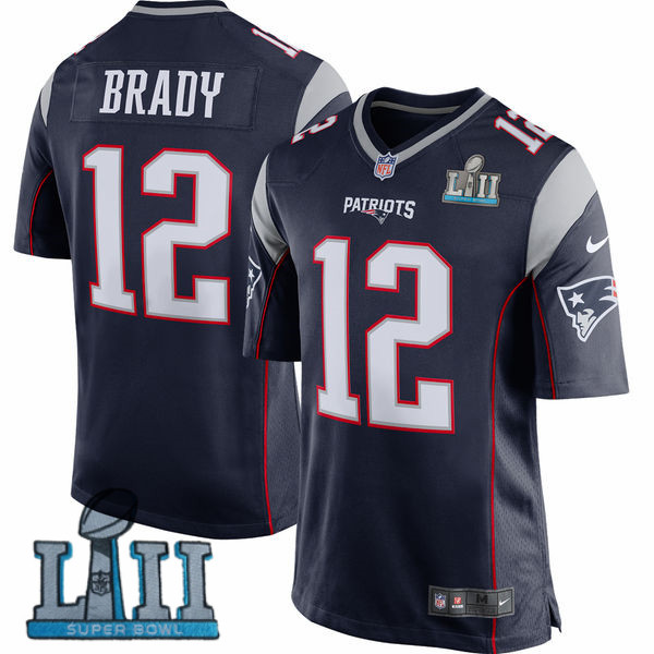 Nike Patriots 12 Tom Brady Navy Youth 2018 Super Bowl LII Game Jersey