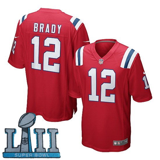 Nike Patriots 12 Tom Brady Red Youth 2018 Super Bowl LII Game Jersey