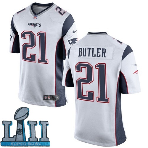 Nike Patriots 21 Malcolm Butler White Youth 2018 Super Bowl LII Game Jersey