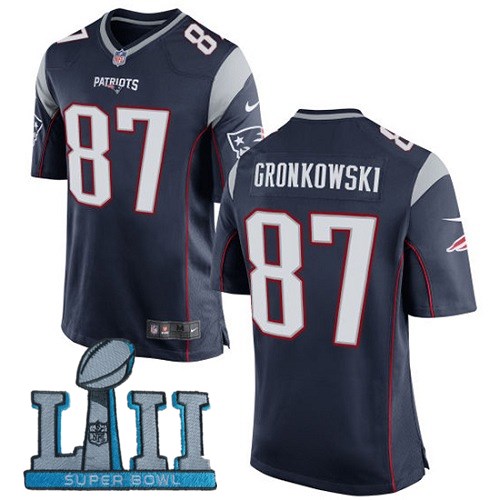 Nike Patriots 87 Rob Gronkowski Navy Youth 2018 Super Bowl LII Game Jersey