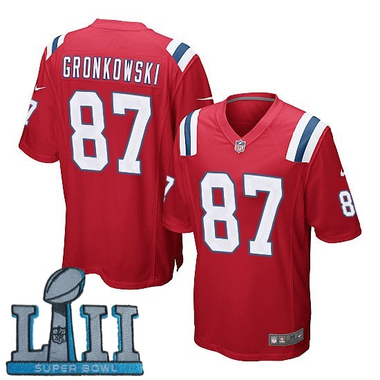 Nike Patriots 87 Rob Gronkowski Red Youth 2018 Super Bowl LII Game Jersey
