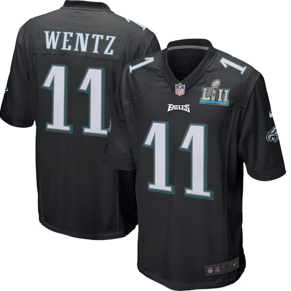 Nike Eagles 11 Carson Wentz Black Youth 2018 Super Bowl LII Game Jersey