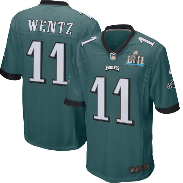Nike Eagles 11 Carson Wentz Green Youth 2018 Super Bowl LII Game Jersey