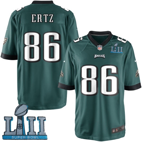 Nike Eagles 86 Zach Ertz Green Youth 2018 Super Bowl LII Game Jersey
