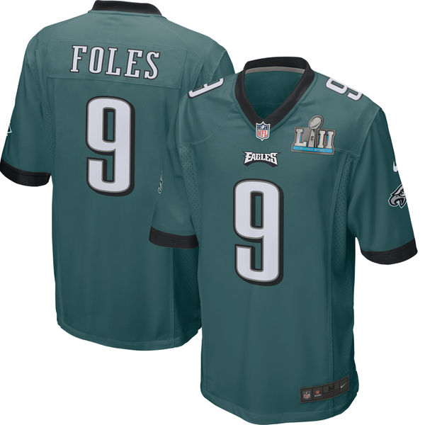 Nike Eagles 9 Nick Foles Green Youth 2018 Super Bowl LII Game Jersey