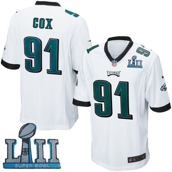 Nike Eagles 91 Fletcher Cox White Youth 2018 Super Bowl LII Game Jersey