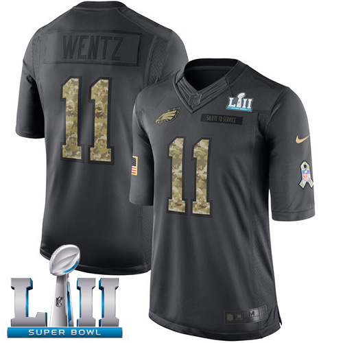 Nike Eagles 11 Carson Wentz Anthracite 2018 Super Bowl LII Salute to Service Limited Jersey