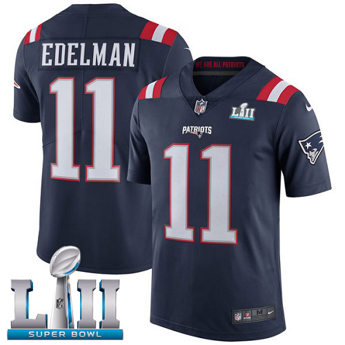 Nike Patriots 11 Julian Edelman Navy 2018 Super Bowl LII Color Rush Limited Jersey - Click Image to Close